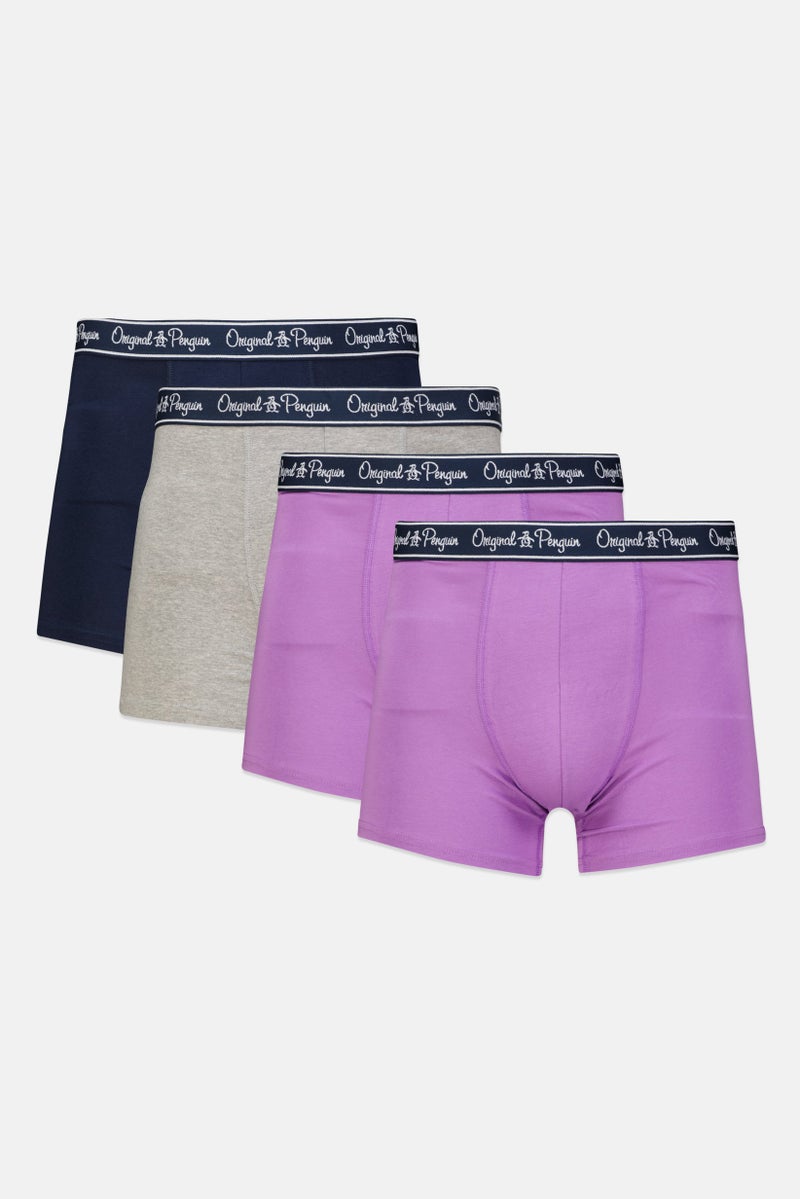 Men 3 Pieces Brand Logo Boxer Briefs, Navy/Grey/Lilac
