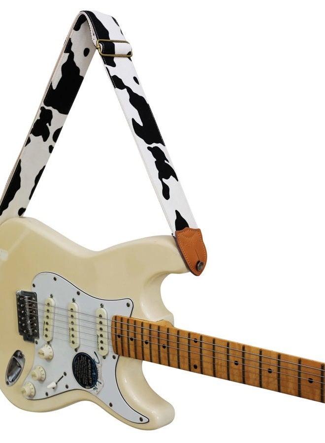 MUSIC FIRST Original Design, 2 inch width (5cm), Black and White Canvas "Dairy Cow" Electric Guitar Strap (Dairy Cow) - Image 4