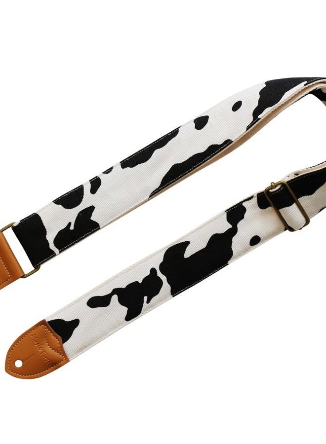 MUSIC FIRST Original Design, 2 inch width (5cm), Black and White Canvas "Dairy Cow" Electric Guitar Strap (Dairy Cow) - Image 3