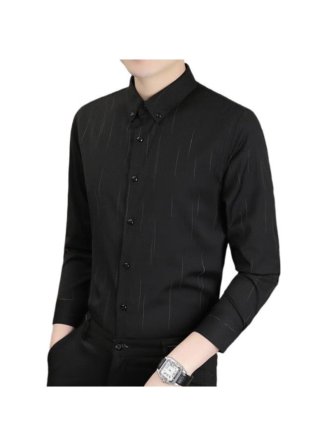 Romon Men's Long Sleeve Shirt Winter Business Shirt Men's Casual Slim Fit Base Shirt Jacket Black XL - Image 3