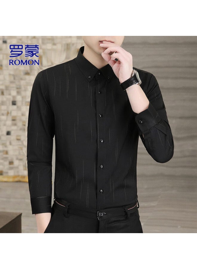Romon Men's Long Sleeve Shirt Winter Business Shirt Men's Casual Slim Fit Base Shirt Jacket Black XL - Image 1