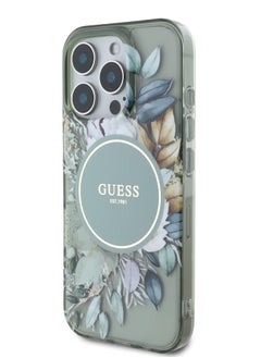 GUESS iPhone 16 Pro Max MagSafe Case IML Transparent Hard Cover with Flower Design & Tonal Circle Logo / Lightweight / High Quality Material - Green  - Image 4