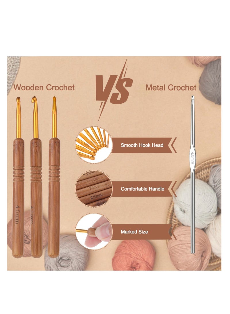 Excefore Crochet Hooks Set, 9 Pieces 2.0-6.0mm Size Crochet Needles, with Bamboo Handles Hooks Knitting Needles Set, Ergonomic Crochet Hooks, for Beginners Knitter Enthusiasts - Image 4