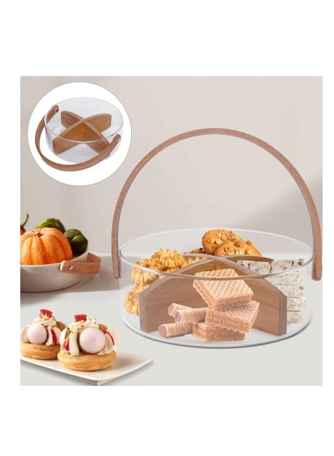 Glass Divided Serving Tray with Lid Handle, Clear Glass Basket Fruit Serving Bowl, Divided Serving Tray&Handle, for Serve Fruit, Food, Sweets, Nuts,  Snacks with 4 Compartments, Platter Food Storage Container Box  - Image 3