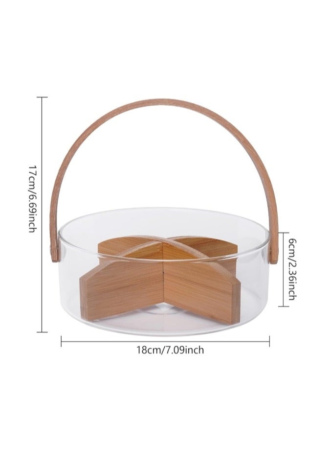 Glass Divided Serving Tray with Lid Handle, Clear Glass Basket Fruit Serving Bowl, Divided Serving Tray&Handle, for Serve Fruit, Food, Sweets, Nuts,  Snacks with 4 Compartments, Platter Food Storage Container Box  - Image 5