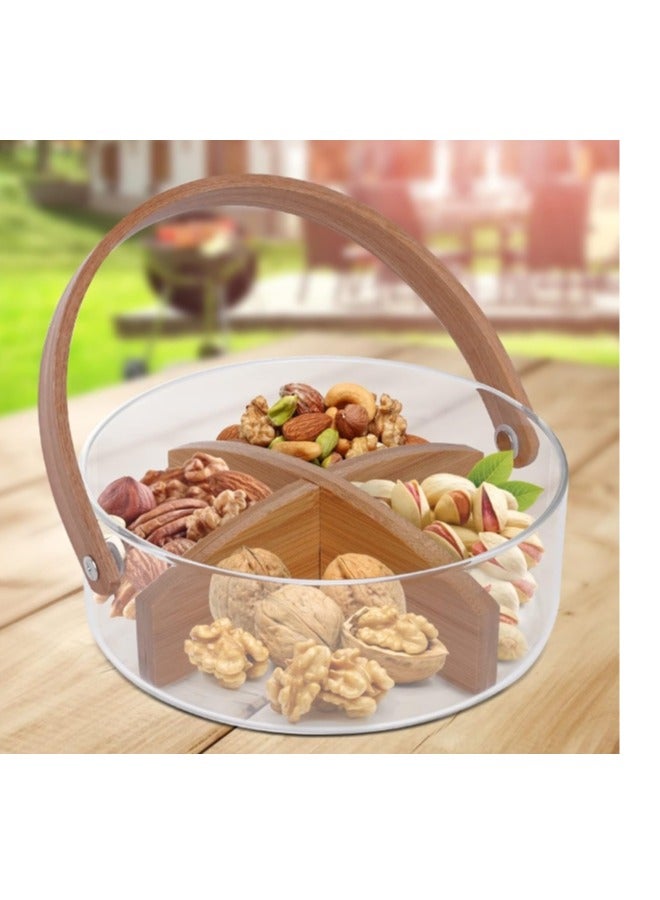 Glass Divided Serving Tray with Lid Handle, Clear Glass Basket Fruit Serving Bowl, Divided Serving Tray&Handle, for Serve Fruit, Food, Sweets, Nuts,  Snacks with 4 Compartments, Platter Food Storage Container Box  - Image 2