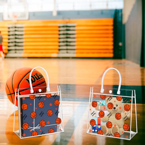 HYMENEX 24Pcs Basketball Gift Bags, Basketball Goodie Bags with Handles Clear PVC Sport Theme Party Favor Bag for Team Competition Birthday Candy Treat Snack Gifts 8 x 8 x 3.15 Inch - Image 4