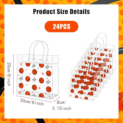 HYMENEX 24Pcs Basketball Gift Bags, Basketball Goodie Bags with Handles Clear PVC Sport Theme Party Favor Bag for Team Competition Birthday Candy Treat Snack Gifts 8 x 8 x 3.15 Inch - Image 2