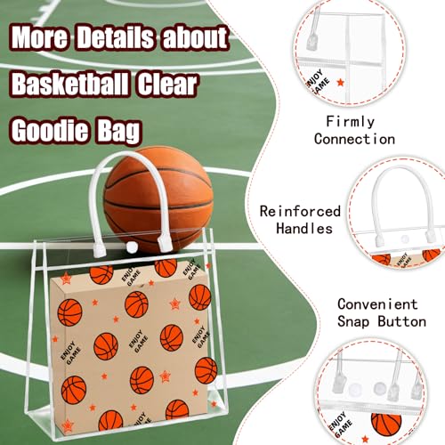 HYMENEX 24Pcs Basketball Gift Bags, Basketball Goodie Bags with Handles Clear PVC Sport Theme Party Favor Bag for Team Competition Birthday Candy Treat Snack Gifts 8 x 8 x 3.15 Inch - Image 3