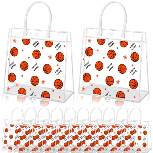 HYMENEX 24Pcs Basketball Gift Bags, Basketball Goodie Bags with Handles Clear PVC Sport Theme Party Favor Bag for Team Competition Birthday Candy Treat Snack Gifts 8 x 8 x 3.15 Inch - Image 1