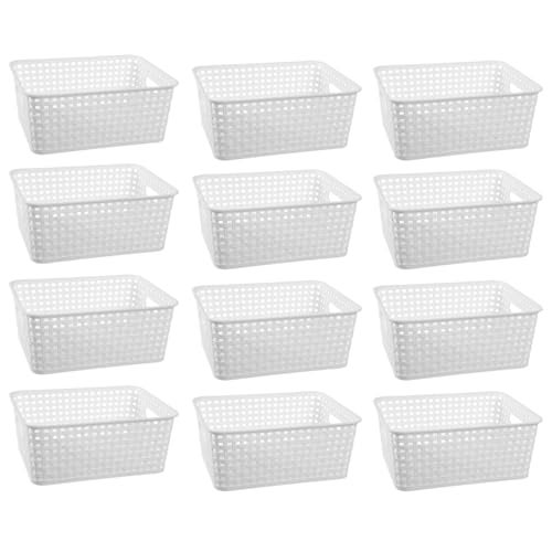 ZHENFAN White Plastic Woven Storage Baskets, 12-Pack Weave Basket Organizer for Kitchen Office Bathroom - Image 1