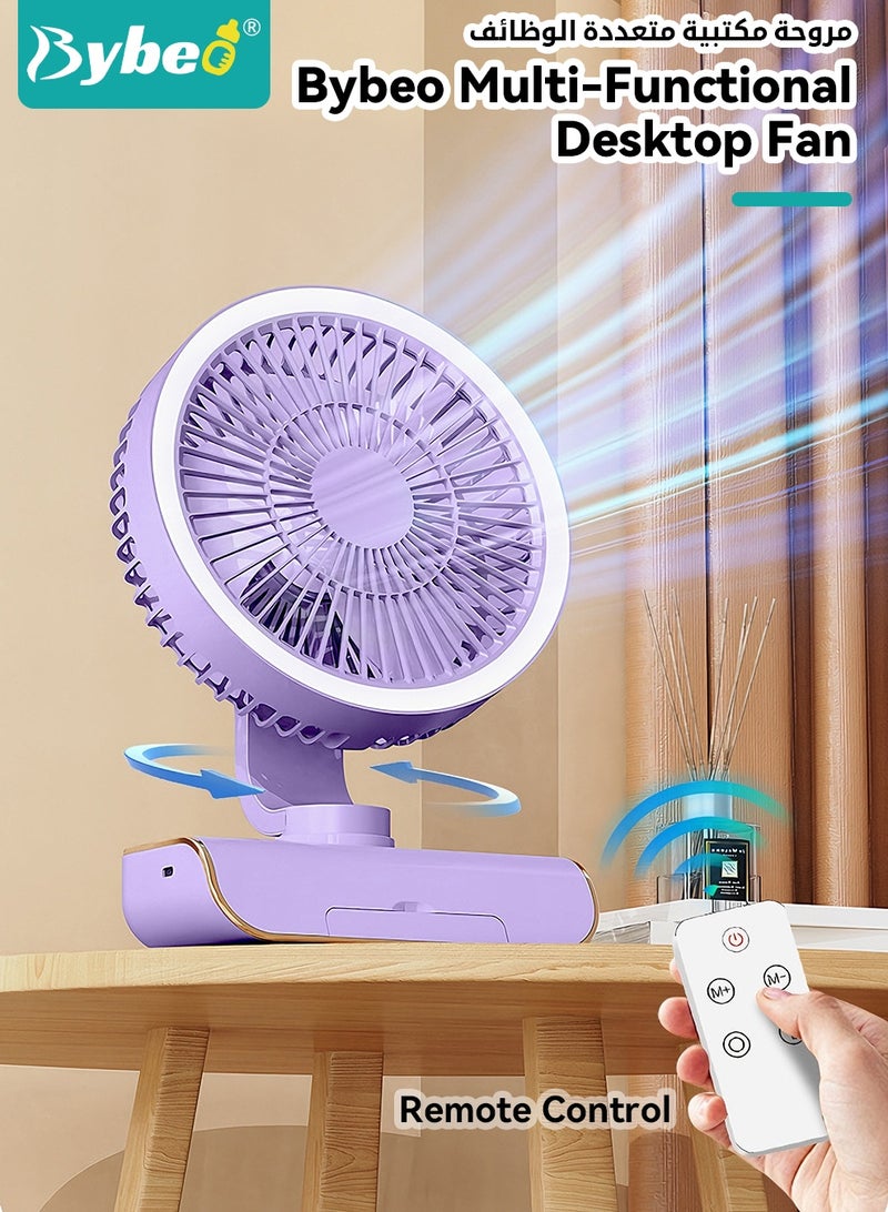 Bybeo USB Desk Fan, Auto-Oscillating Table Fan, Portable Cooling Fan with Night Light and Hanging Hook, Ultra-Quiet Air Circulator Fan for Desktop, Office, Bedroom, Living Room, 5 Speeds Adjustable＆4000mAh Battery - Image 2