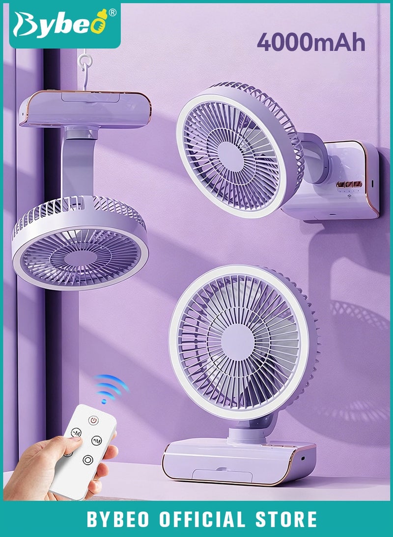 Bybeo USB Desk Fan, Auto-Oscillating Table Fan, Portable Cooling Fan with Night Light and Hanging Hook, Ultra-Quiet Air Circulator Fan for Desktop, Office, Bedroom, Living Room, 5 Speeds Adjustable＆4000mAh Battery - Image 1