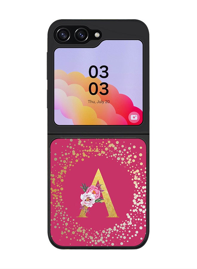 Stylizedd Rugged Black Cover for Samsung Galaxy Z Flip5 Case, Slim Fit Soft Flexible Cases-  Custom Monogram Initial Letter Floral Pattern Alphabet - A (Dark Pink Rose) - Image 1