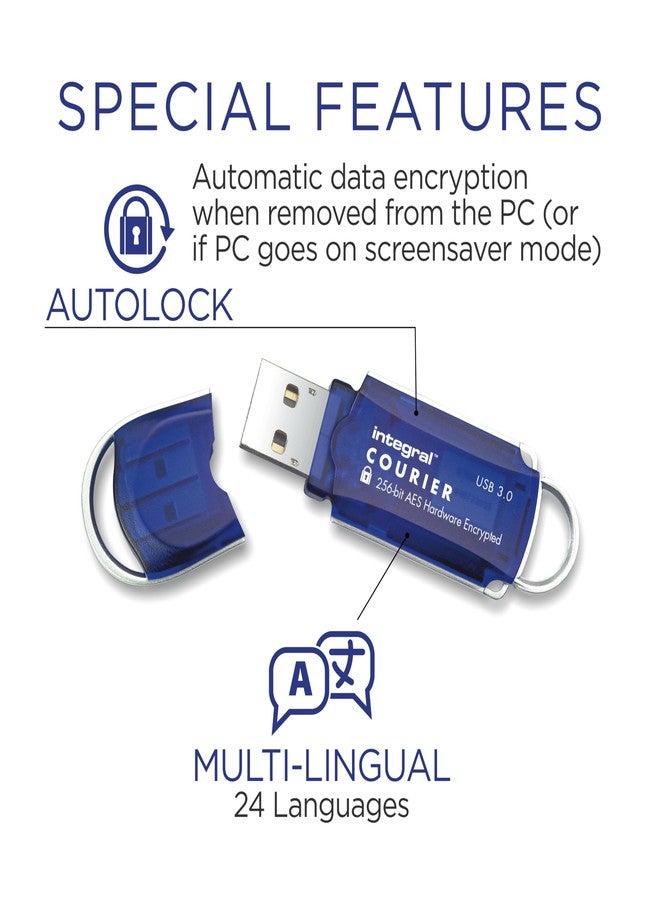 Integral Courier 8GB Encrypted USB Flash Memory - Keep Sensitive Data Safe with USB Drive Hardware Encryption - USB Flash Drive with FIPS 197 Security Standard to help with GDPR Compliance, Blue - Image 4