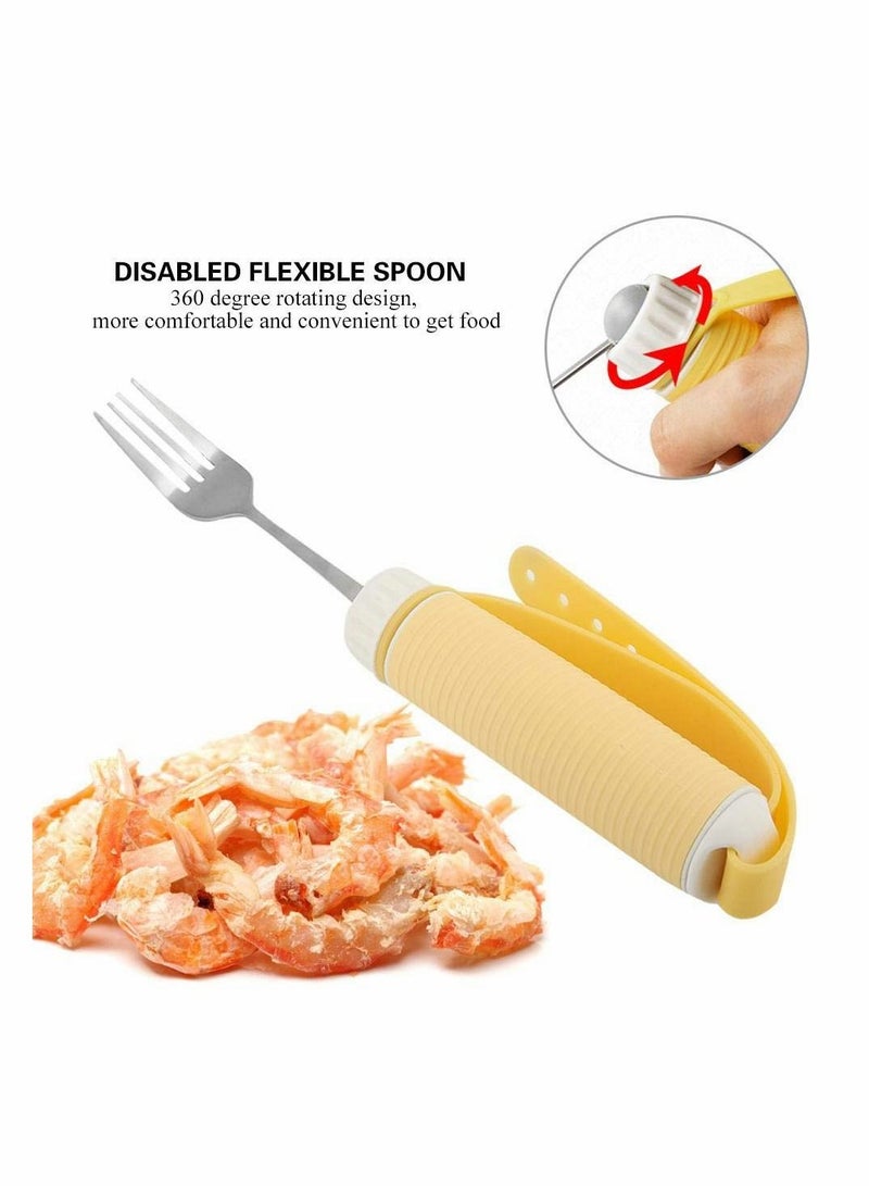 NIBEMINENT Flexible Stainless Steel Fork, Parkinsons Utensils, Aids for Disabled Patient Elder Arthritis People Handicapped, Adjustable Silicone Strap 360 Degree Rotatable Dining Utensils Eating (Fork) - Image 2