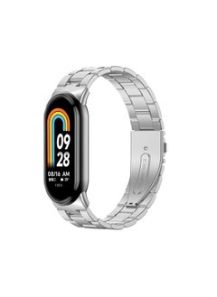 Replacement Strap For Xiaomi Mi Band 8 Milanese Three-bead Metal Watch Band Silver