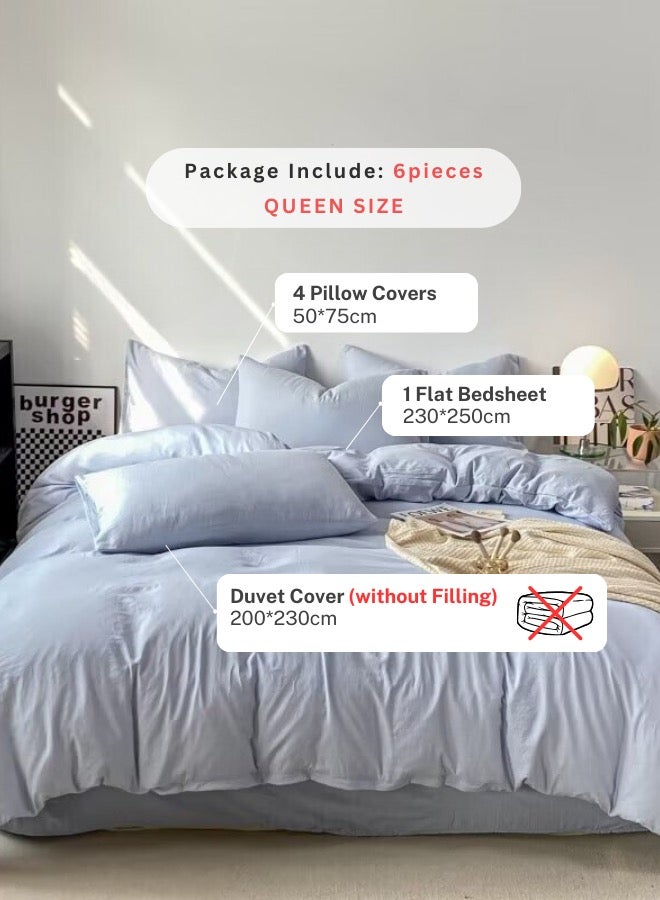 LUNA Home Queen Size 6 Piece Bedding Set Without Filling, Washable Cotton Sky Blue Color.  - Image 2