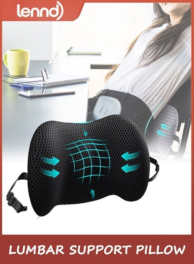 LENND Lumbar Support Pillow for Office Chair, Car Lumbar Pillow Lower Back Pain Relief, Memory Foam Back Cushion with 4D Mesh Cover and Adjustable Straps, Ergonomic Chair Back Pillow for Car,Bed, Gaming（black） - Image 1