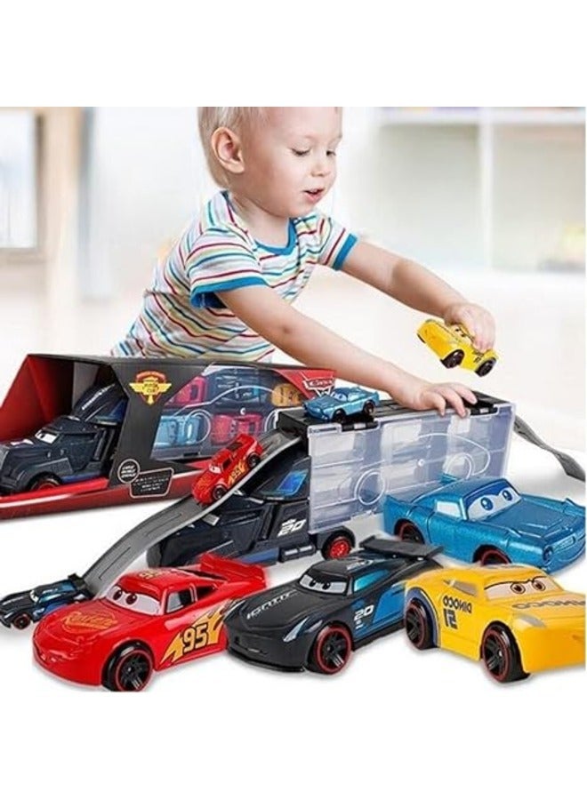 Toy Box Diecast Cars 3 Metal Carrier Truck with 6 Small Cars Playset For Kids  - Image 1