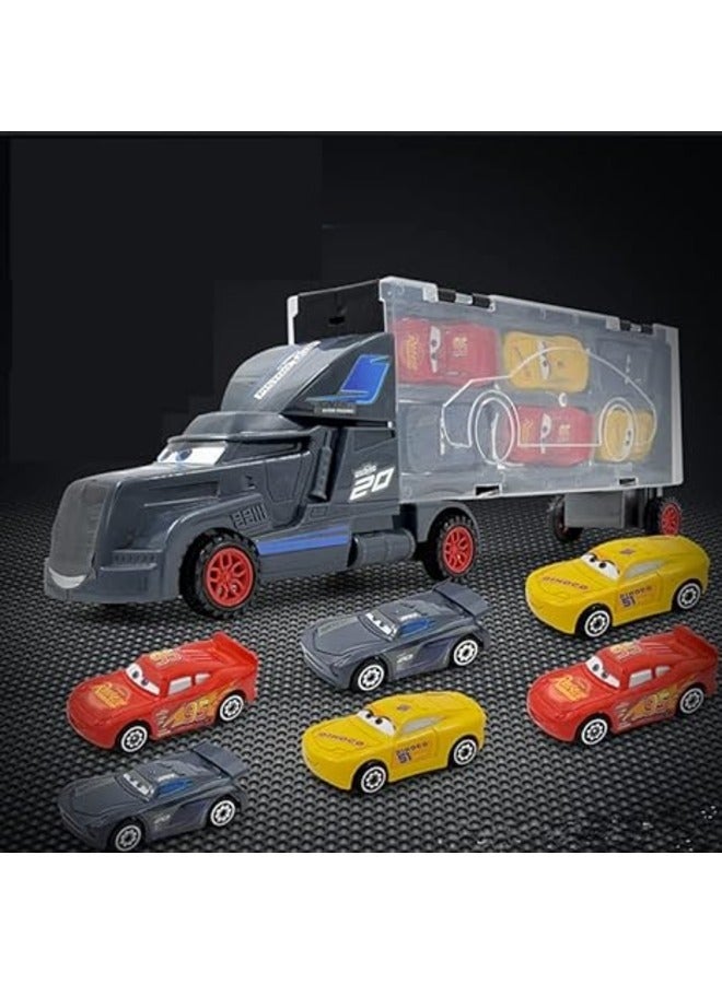 Toy Box Diecast Cars 3 Metal Carrier Truck with 6 Small Cars Playset For Kids  - Image 2