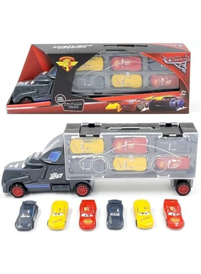 Toy Box Diecast Cars 3 Metal Carrier Truck with 6 Small Cars Playset For Kids  - Image 3