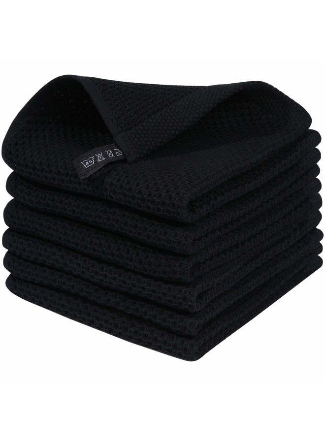 Homaxy 100% Cotton Waffle Weave Kitchen Dish Cloths, Ultra Soft Absorbent Quick Drying Dish Towels, 12x12 Inches, 6-Pack, Black - Image 1