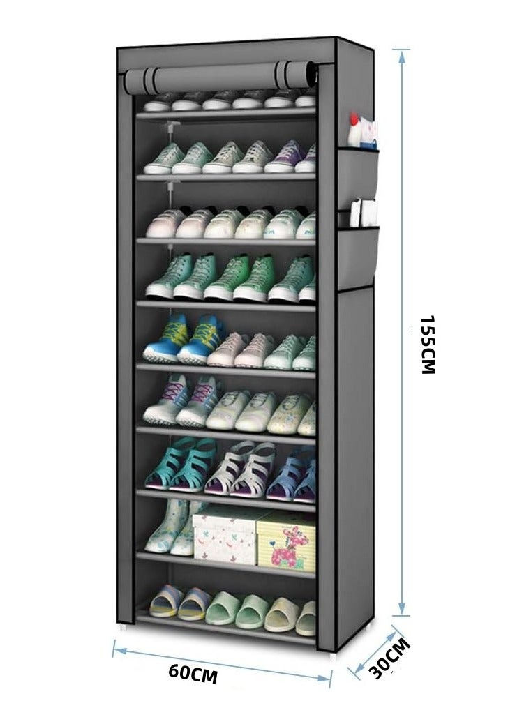 BLOOMING TIME 9-Tier Non-Woven Fabric Shoe Rack with Waterproof Cover, Heavy-Duty Shoe Storage Organizer for 27 Pairs, Large-Capacity Shoe Storage Organizer for Entryway, Dormitory, Office and Hallway- 60x30x155cm - Image 2