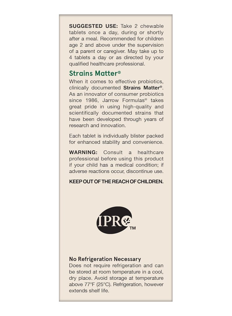 jarrow formulas Jarro-Dophilus Kids Daily Probiotic + Prebiotic Raspberry 1 Billion CFU 60 Chewable Tablets - Image 5