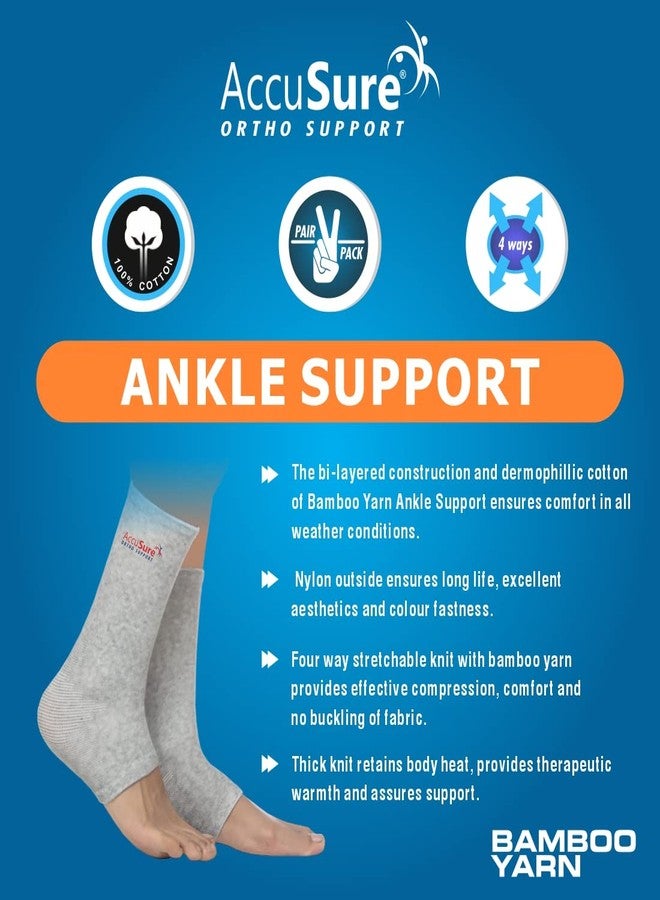 AccuSure Pair of Bamboo Yarn 4 Way Stretchable Bi-Layered Construction Ankle Compression Support Joint Pain Relief, Sprains, Tendonitis Reduce, For Men & Women- Medium - Image 2