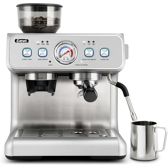 Gevi Dual Boiler Espresso Machine With Built-In Grinder & 58mm Portafilter | Commercial-Grade Dual Boiler Brewer, 31 Grind Levels, Heavy-Duty Steam Wand, Silver Stainless Steel Housing For Home Baristas - Image 1