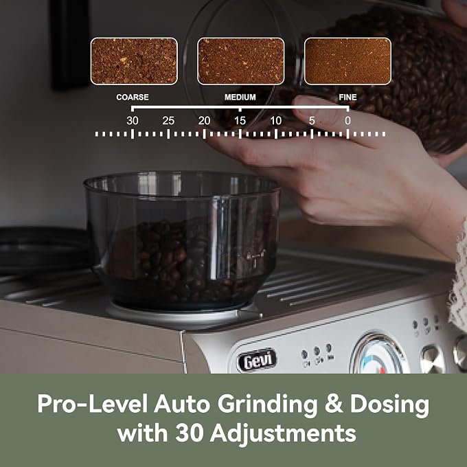 Gevi Dual Boiler Espresso Machine With Built-In Grinder & 58mm Portafilter | Commercial-Grade Dual Boiler Brewer, 31 Grind Levels, Heavy-Duty Steam Wand, Silver Stainless Steel Housing For Home Baristas - Image 2