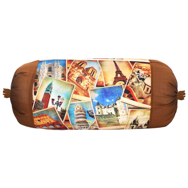 Kuber Industries Tourism Place Design Design Cotton 2 Pieces Bolster Cover Set (Gold) - Image 4