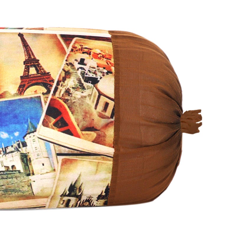 Kuber Industries Tourism Place Design Design Cotton 2 Pieces Bolster Cover Set (Gold) - Image 2