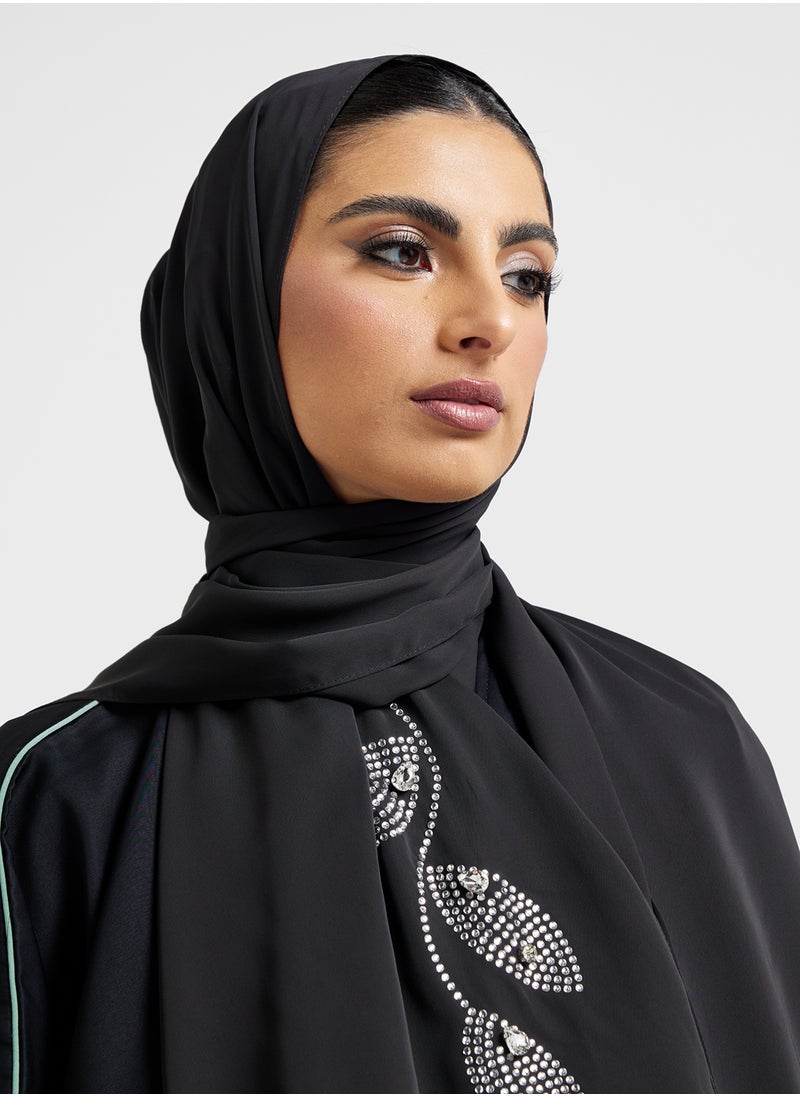 Khizana Leaf Detail Diamante Long Hijab Scarf  - Image 3