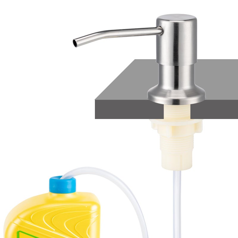 Husfunov Soap Dispenser for Kitchen Sink, Built in Sink Soap Dispenser (Brushed Nickel), Countertop Dish Soap Dispenser Stainless Steel Pump with 47" Extension Tube kit, No Need to Frequent Refills - Image 1