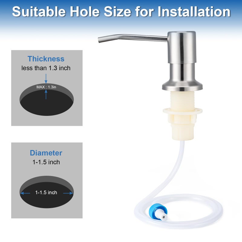Husfunov Soap Dispenser for Kitchen Sink, Built in Sink Soap Dispenser (Brushed Nickel), Countertop Dish Soap Dispenser Stainless Steel Pump with 47" Extension Tube kit, No Need to Frequent Refills - Image 5