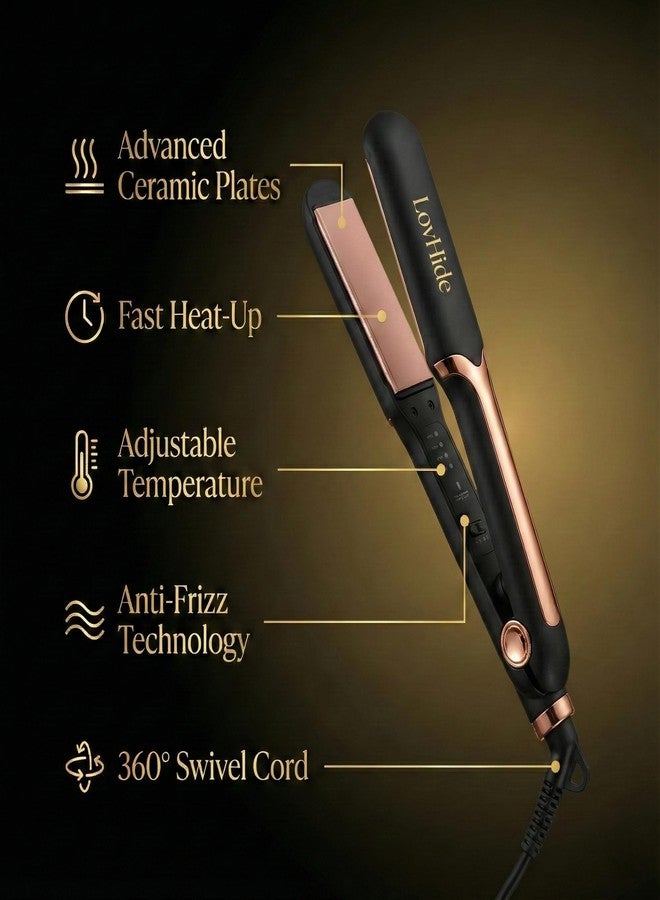 LOVHIDE مكواة فرد الشعر الاحترافية من لوفهايد للنساء | ألواح سيراميك تورمالين | تسخين سريع | درجة حرارة عالية | مناسبة لجميع أنواع الشعر - Image 4