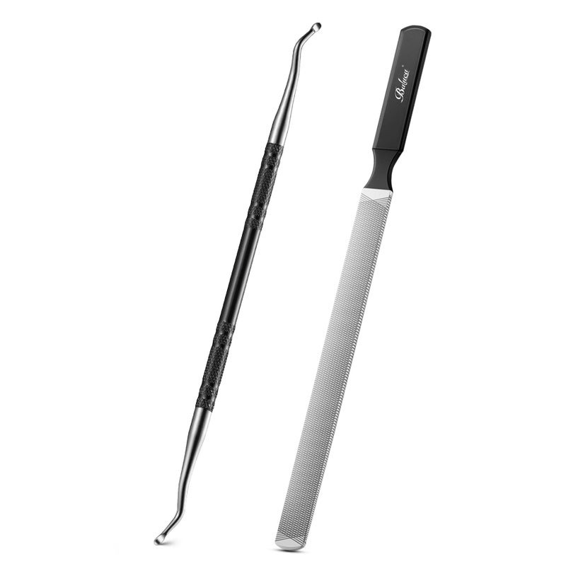 BALUCA Toenail File for Thick Nails & Ingrown Relief | Heavy Duty Metal Emery Board with Toenail Lifter for Seniors, Coarse Grit & Durable Stainless Steel Design (Black, 1.0, Count, 180/240 Grit) - Image 1
