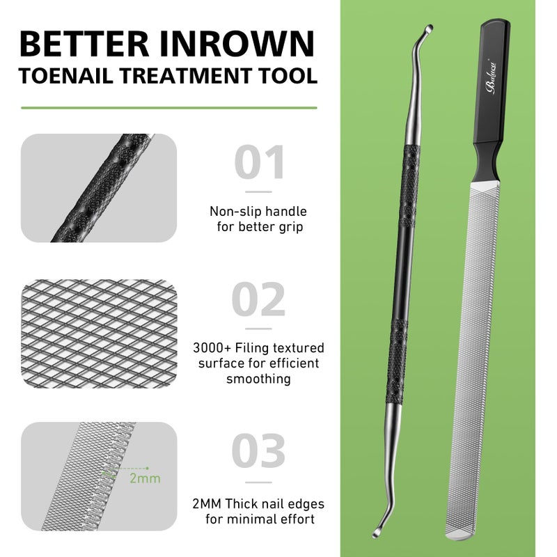 BALUCA Toenail File for Thick Nails & Ingrown Relief | Heavy Duty Metal Emery Board with Toenail Lifter for Seniors, Coarse Grit & Durable Stainless Steel Design (Black, 1.0, Count, 180/240 Grit) - Image 5