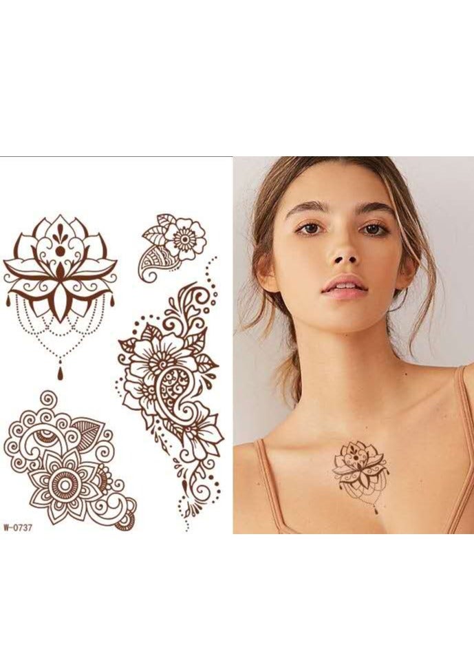 18 Sheets Henna Temporary Tattoo Stickers Mehndi Design Full Hand Brown - Image 2