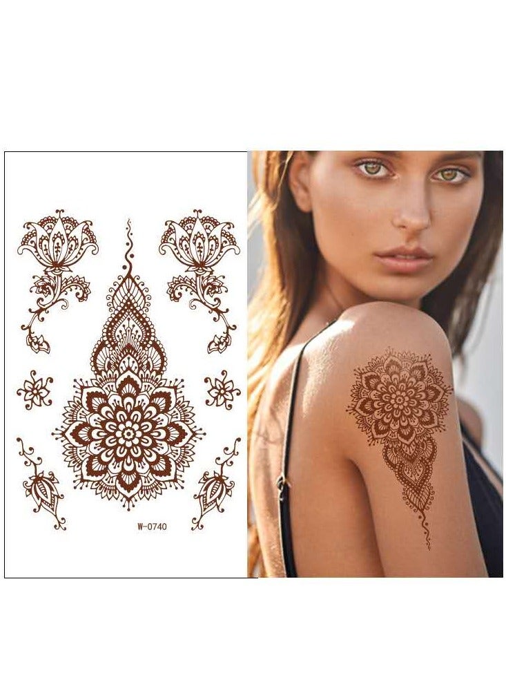 18 Sheets Henna Temporary Tattoo Stickers Mehndi Design Full Hand Brown - Image 4