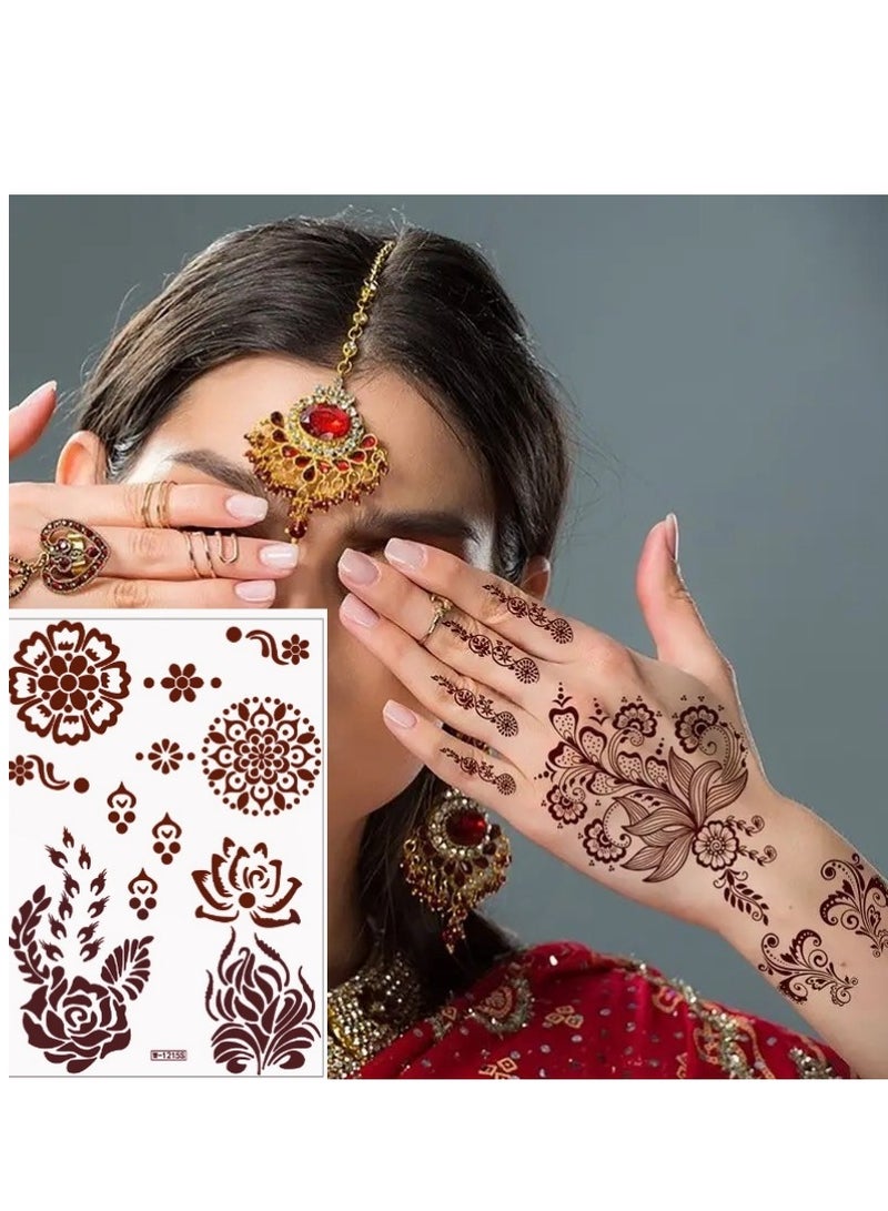 18 Sheets Henna Temporary Tattoo Stickers Mehndi Design Full Hand Brown - Image 5