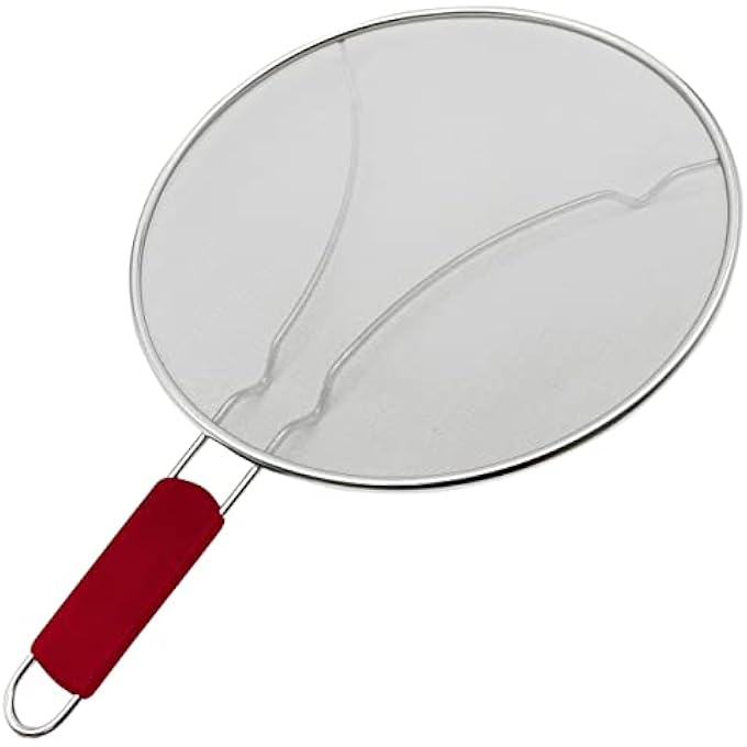 MAKREL Premium Stainless Steel Splatter Screen Guard Extra Fine Mesh Frying Pan Cover With Heat Resistant Handle Protect From Hot Oil  Grease Splash When Cooking And Frying Red Handle 33Cm - Image 1