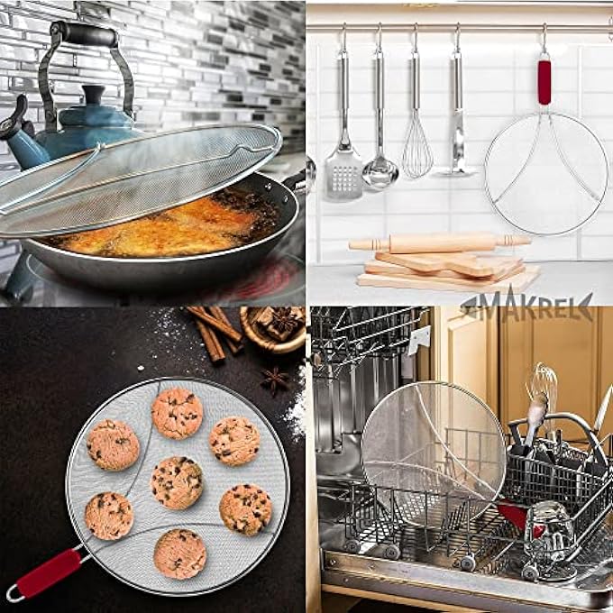 MAKREL Premium Stainless Steel Splatter Screen Guard Extra Fine Mesh Frying Pan Cover With Heat Resistant Handle Protect From Hot Oil  Grease Splash When Cooking And Frying Red Handle 33Cm - Image 5