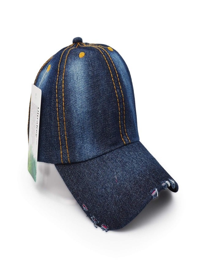 UltraKey Denim Baseball Cap, Unisex Sport Hat Casual Women Men Sun Hat Outdoor Cowboy Cap Dilapidated Design Navy Blue - Image 2