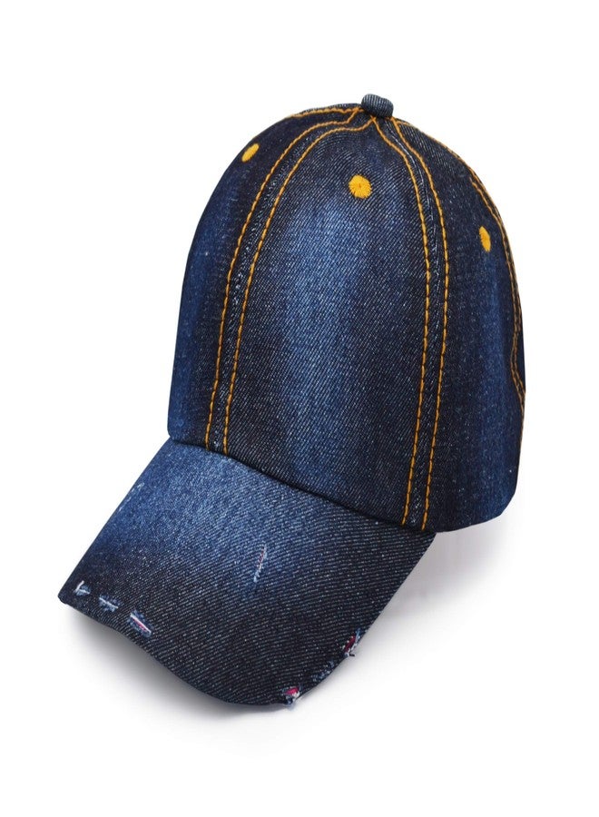 UltraKey Denim Baseball Cap, Unisex Sport Hat Casual Women Men Sun Hat Outdoor Cowboy Cap Dilapidated Design Navy Blue - Image 1