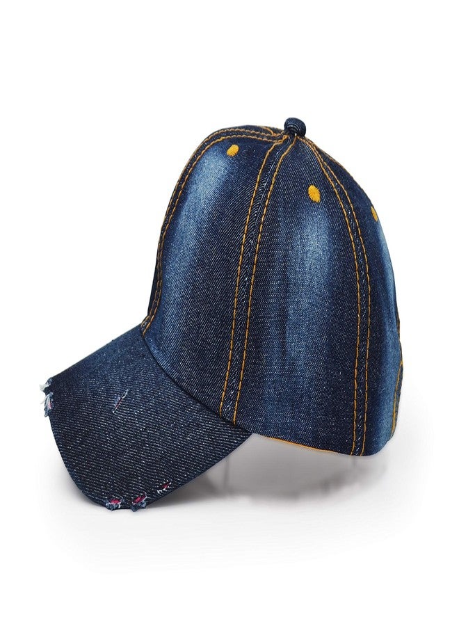 UltraKey Denim Baseball Cap, Unisex Sport Hat Casual Women Men Sun Hat Outdoor Cowboy Cap Dilapidated Design Navy Blue - Image 4