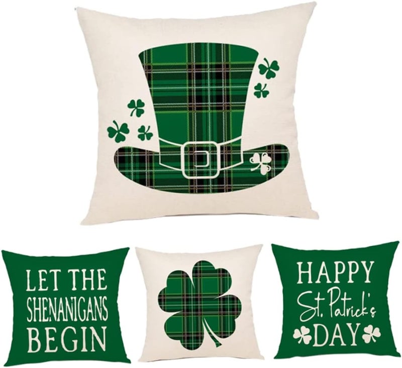Pillow Cover 4PCS Shamrock Throw Pillow Covers Clover Cushion Case for Home Decor - Image 4