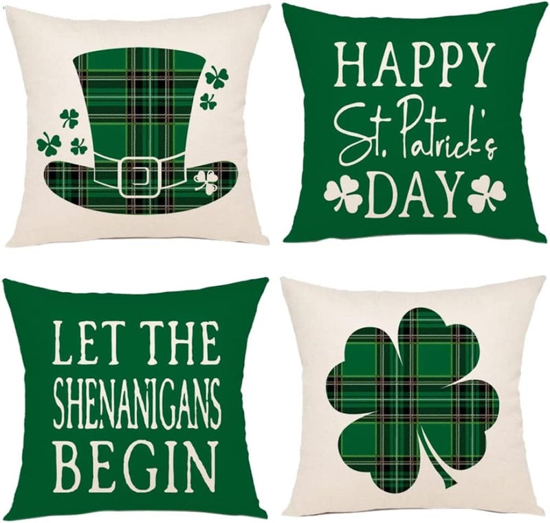 Pillow Cover 4PCS Shamrock Throw Pillow Covers Clover Cushion Case for Home Decor - Image 1